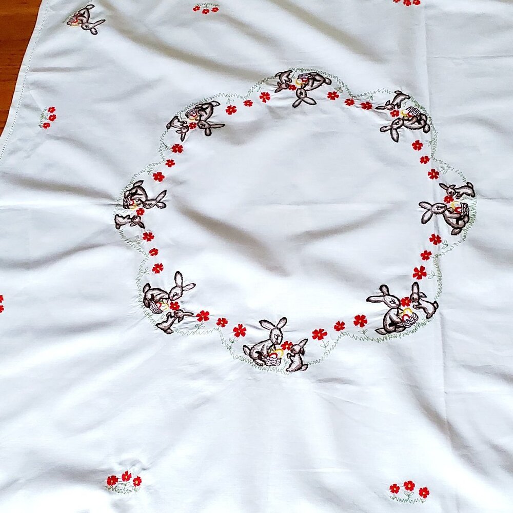 Easter Bunny Hand-Embroidered Tablecloth